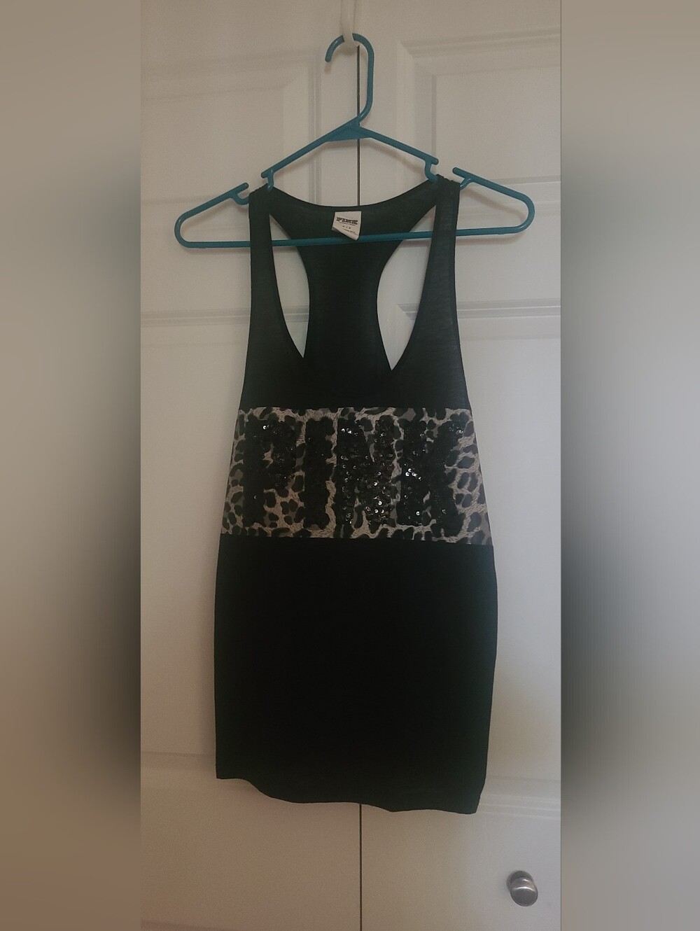 PINK VS Black Sequin Leopard Tank Size S HTF 2014